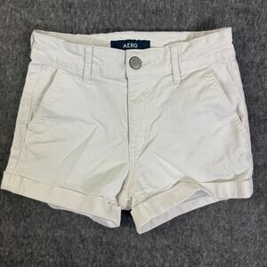 AERO High Rise Midi White Cuffed Casual Shorts‎ Womens Size 00